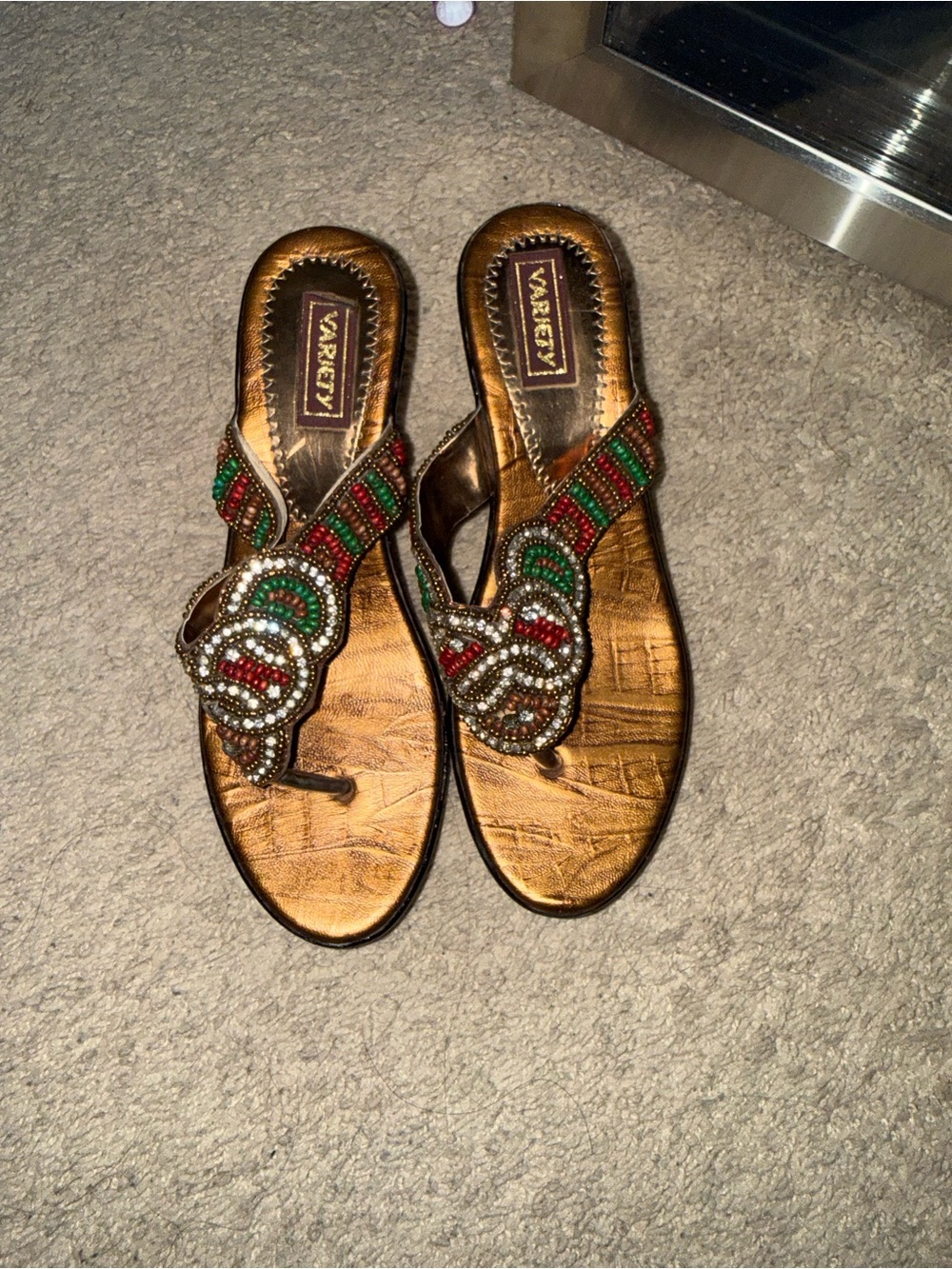 VINTAGE Y2K boho beaded thong wedges